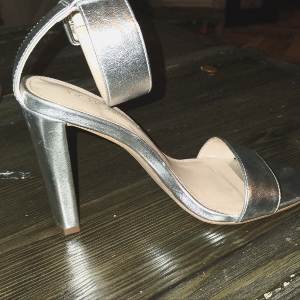 BCBG silver sandal heels